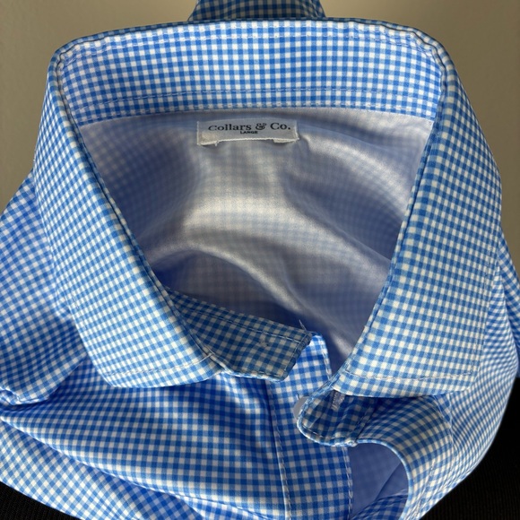 Collars & Co. Dress Collar Polo Shirt Men's Large L Long Sleeve Blue Gingham EUC - Picture 5 of 6